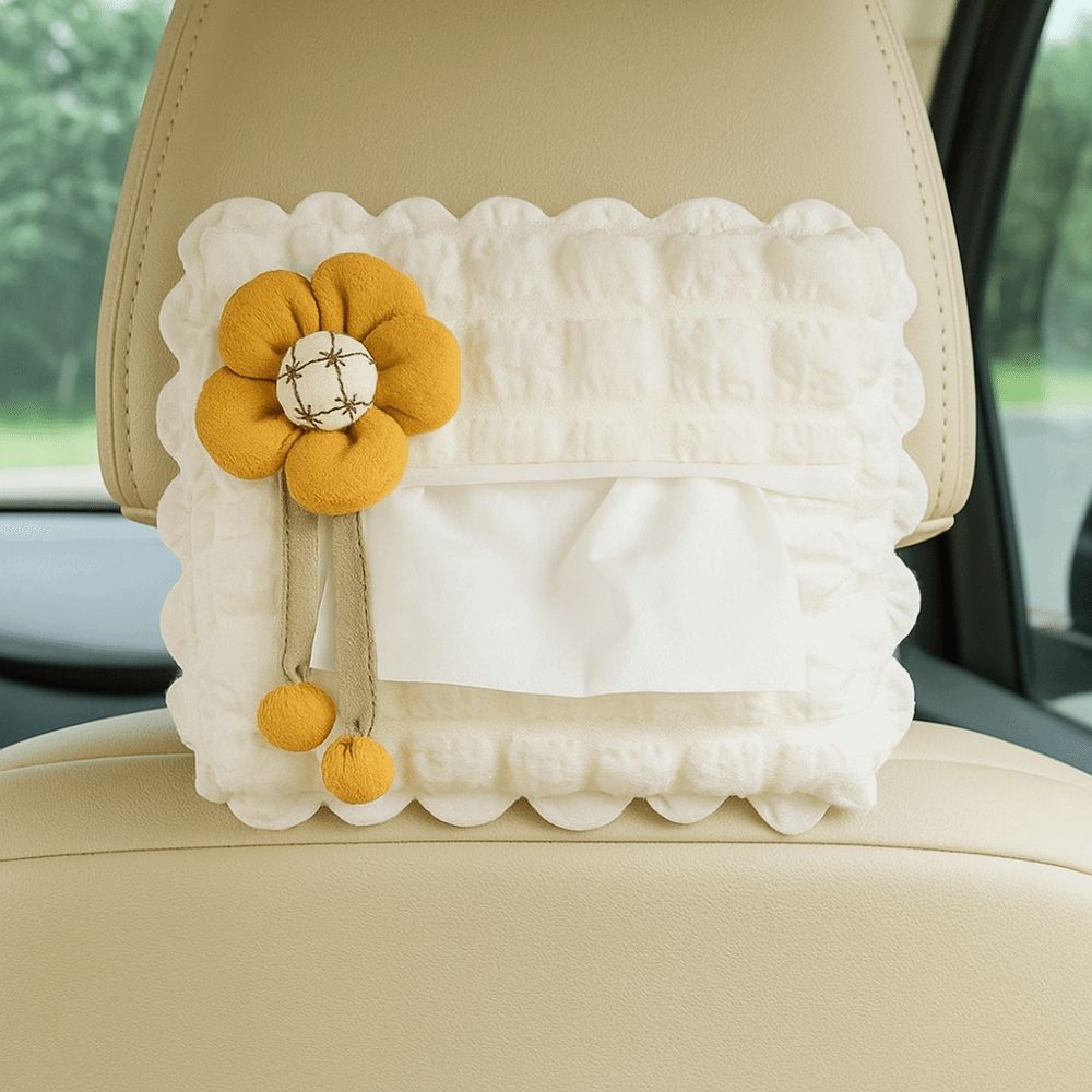 Bow Flower Car Tissue Box Hanging Type Paper Organizer Storage Bag for Car Back Seat