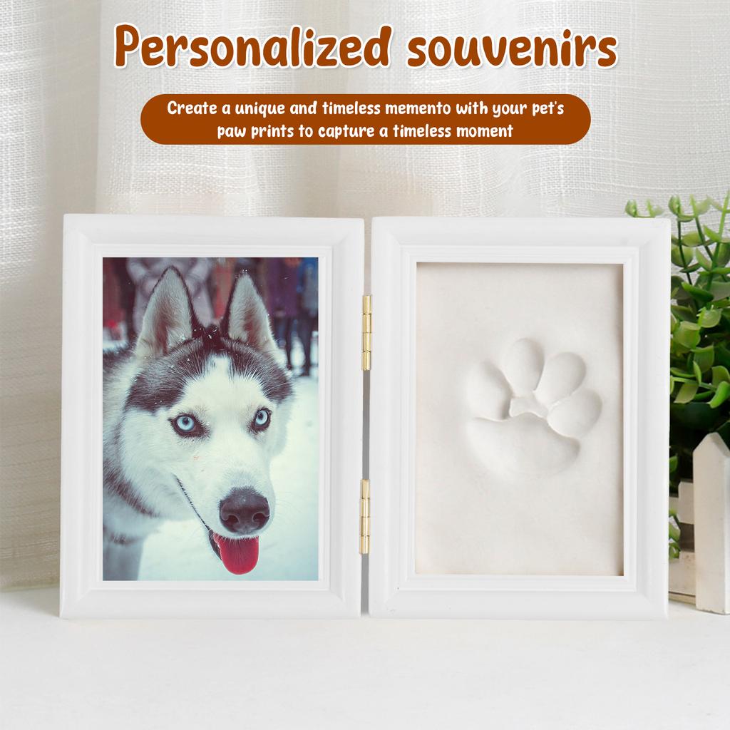 Pet Cat Dog Paw Prints Kit with Picture Frame and Imprint Clay DIY Pet Paw Print Keepsake Kit for Dogs Cats Pet Lovers Non-toxic