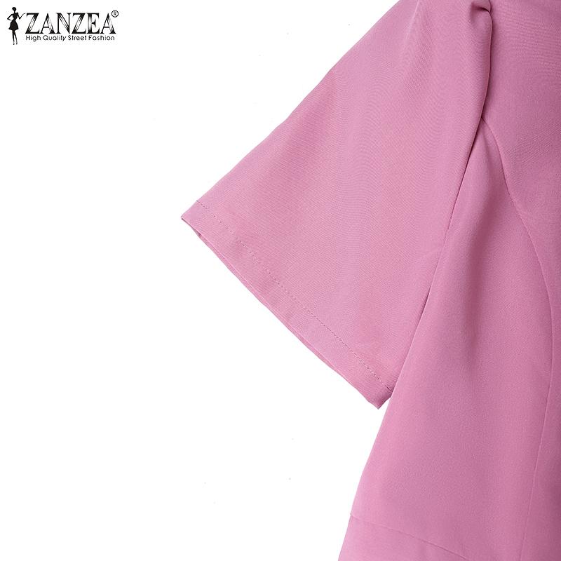 ZANZEA Women Casual Round Neck Short Sleeve Print Patchwork Dress