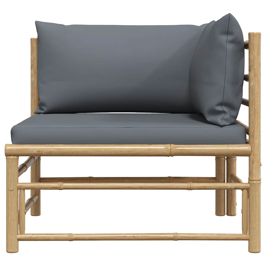 vidaXL Garten-Ecksofa mit Dunkelgrauen Kissen Bambus