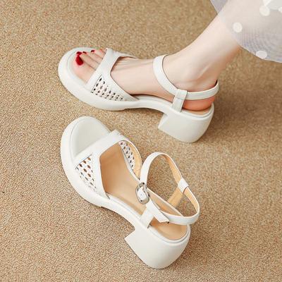 Женские сандалии на толстой подошве, однотонные, повседневные туфли, сандалии на высоком каблуке с ремешком, женские туфли-клинья с открытым носком