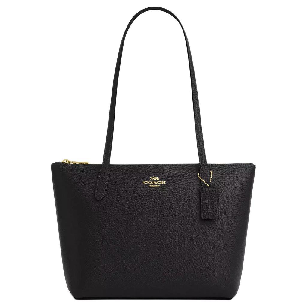 Coach Фиона 24 Золотой Логотип Застежка-молния Переработанная Кожа Сумка-тоут Сумка на плечо Средний Женские сумки Черный CW395-IMBLK