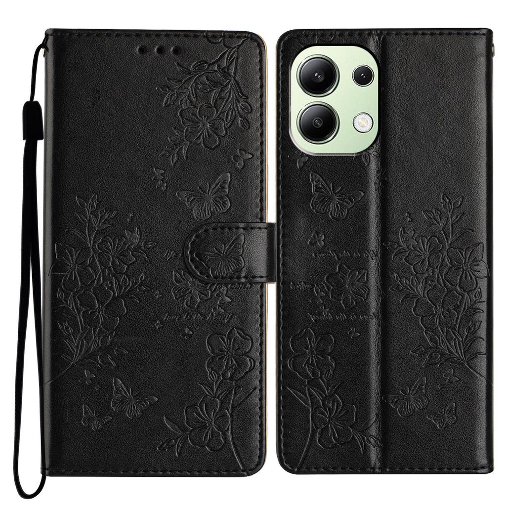 Для Xiaomi Redmi Note 13 4G Кожаный чехол-кошелек с тиснением-бабочкой и цветами