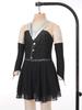 Girls Sparkling Skating Dress Sleeveless Patchwork One Piece with Fingerless Gloves Built In Briefs Performance Costume