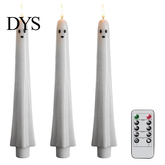 Halloween Ghost Candle Lights Flameless Taper Candles, Battery Operated Flickering Light with Tea Remote, Real Wax 3D Wick LED Candles for Dinner