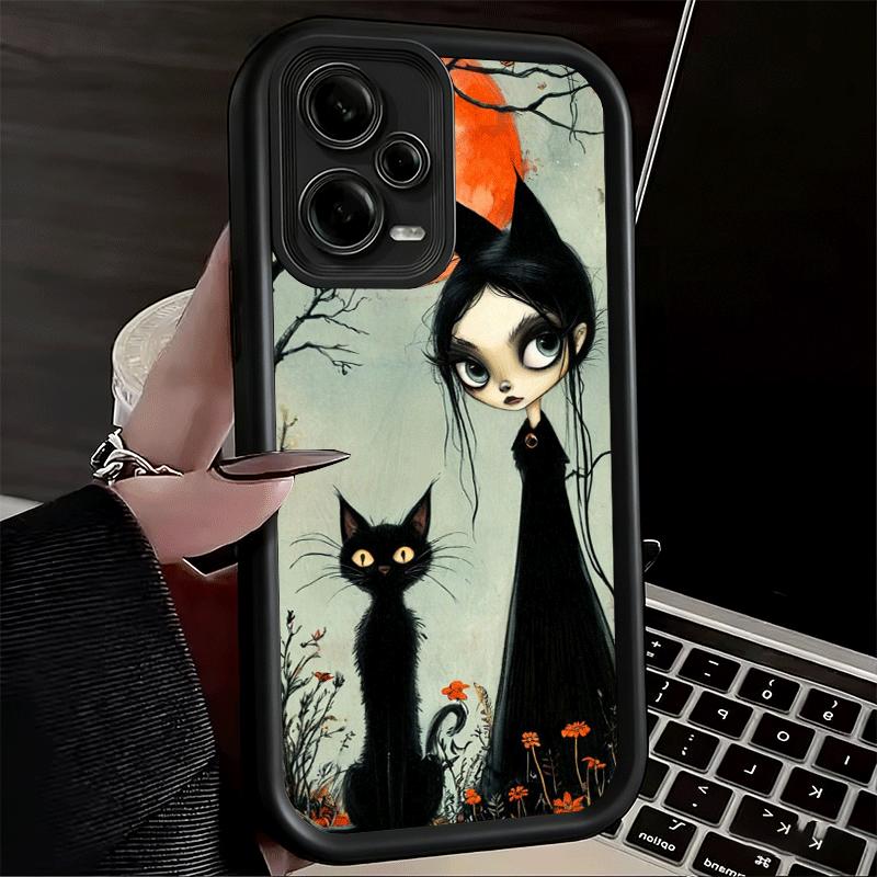 Чехол для телефона Xiaomi Redmi Note 15 14 13 Pro Plus Черный Кот Ведьма Эстетика Оболочка 12S 11 11S 11T 5G 14S Мягкий Силикон Funda