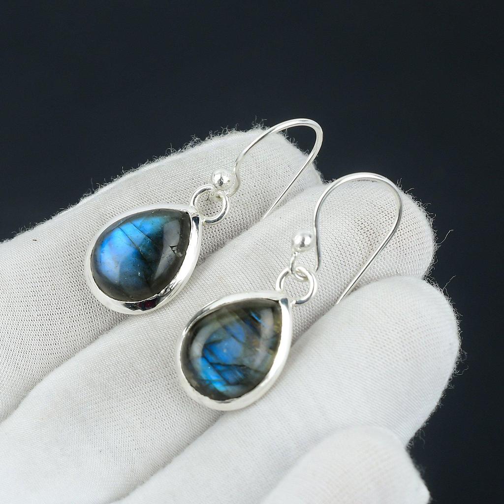 Blue Fire Labradorite Earring, 925 Sterling Silver Earring Beautiful Gemstone Cabochon Stone Earring Birthday Earring Gift For Her For Women