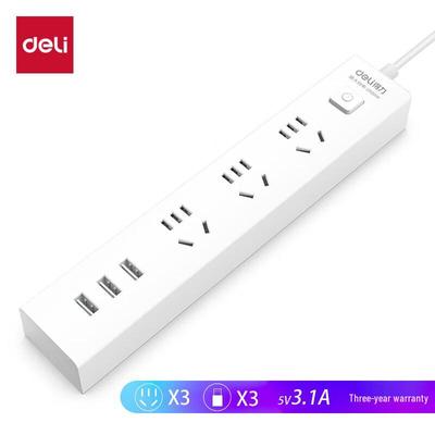 Удлинитель с 3 розетками и 3 USB-портами для быстрой зарядки