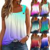 Summer Tank Tops For Women Pleated Square Neck O Ring Shoulder Sleeveless Printing Top Casual Loose Fit Trendy Blouse