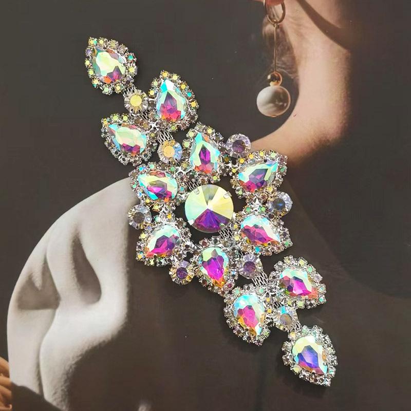 1pc Crystal AB Flatback Sew On Rhinestones Gold Silver Bottom for DIY Applique Wedding Dress Design