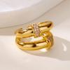 Двойные круглые кольца с цирконами для женщин, золотого цвета, из нержавеющей стали, геометрические, регулируемые кольца на палец, свадебные, парные, ювелирные изделия, подарки