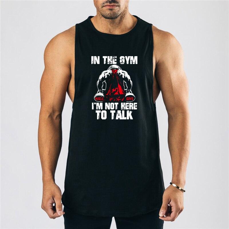 Muscleguys Летний мужской хлопковый дышащий жилет с широкими плечами, свободный топ без рукавов для фитнеса, повседневные футболки с принтом