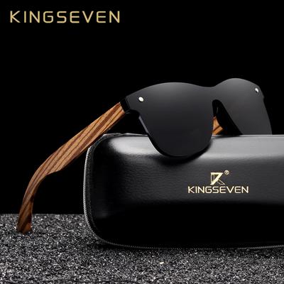 Kingseven Поляризованные квадратные солнцезащитные очки для мужчин и женщин Зебра в деревянной оправе с зеркалом с плоскими линзами для вождения UV400