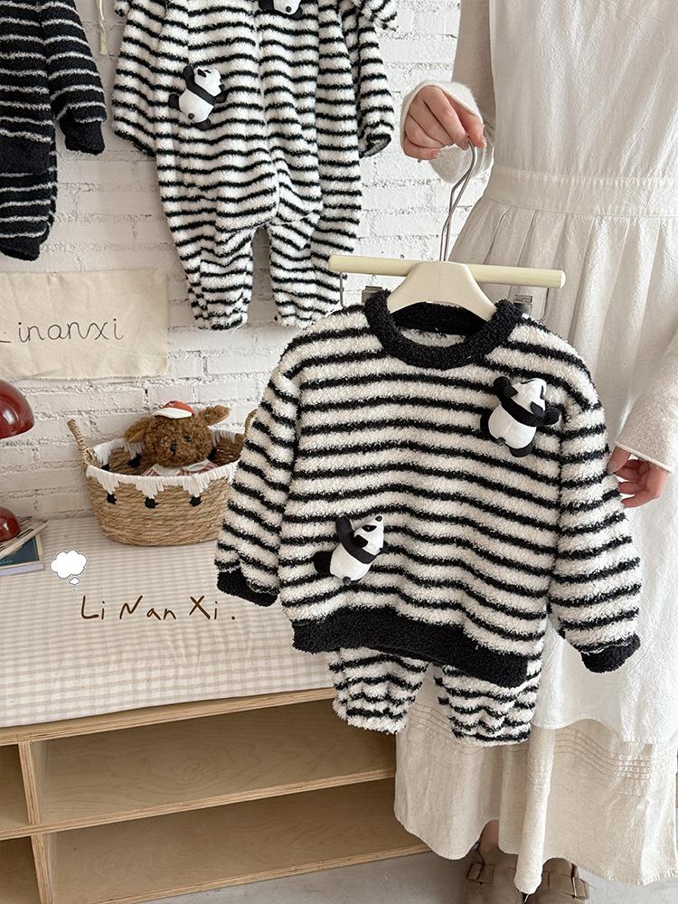 88291 Детский зимний полосатый комбинезон и 25 новых детских теплых комплектов из кораллового флиса размера Small/Medium