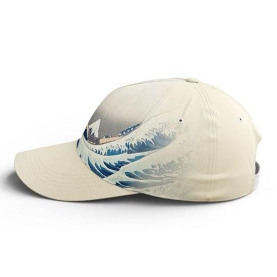 CoolCustomize Wagara Cap Unisex Ukiyo-e Great Wave off Kanagawa Design Free Size Adjustable Japanese Style Casual Coordination Ideal Daily Use Gifts