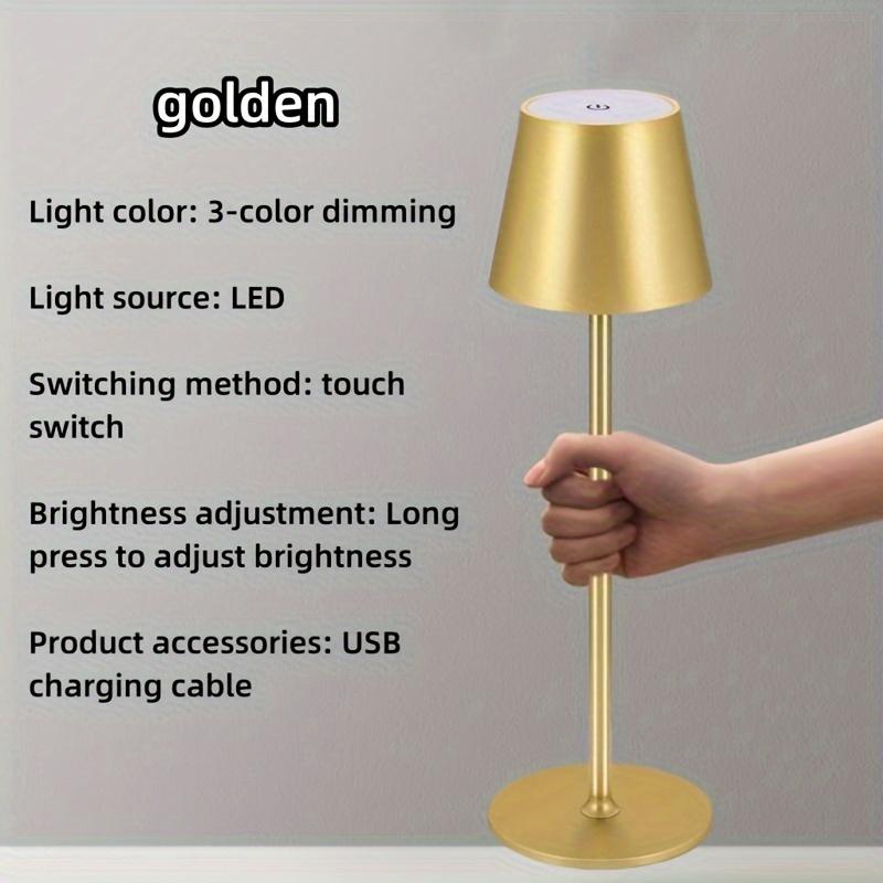 LED Table Lamp Rechargeable Touch 3 Colors Dimmable Desk Lamp For Bedroom Living Room Dining Room Bar Hotel Coffee Room Decor