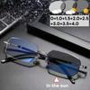 Fashion  Diamond Trimmed Frameless Frameless Photochromic Reading Glasses Luxury Anti Blue Light Prescription Far Sight Eyewear