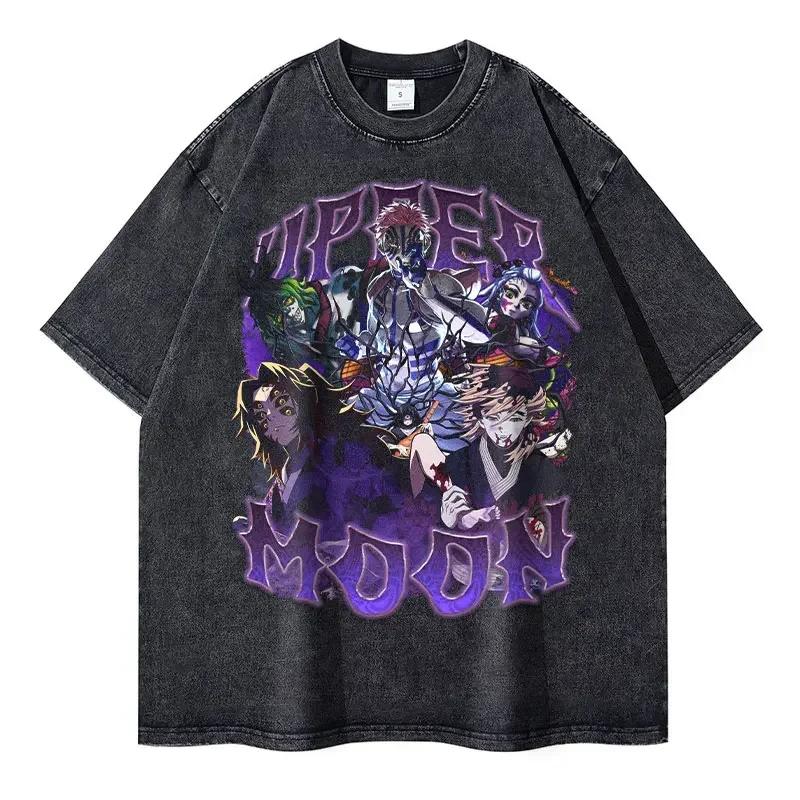Hot Sale Japan Anime Demon Slayer Nezuko Manga Vintage Washed Kimetsu No Yaiba Graphic Print T-shirt Men Women Oversized Short Sleeve Summer New Tee