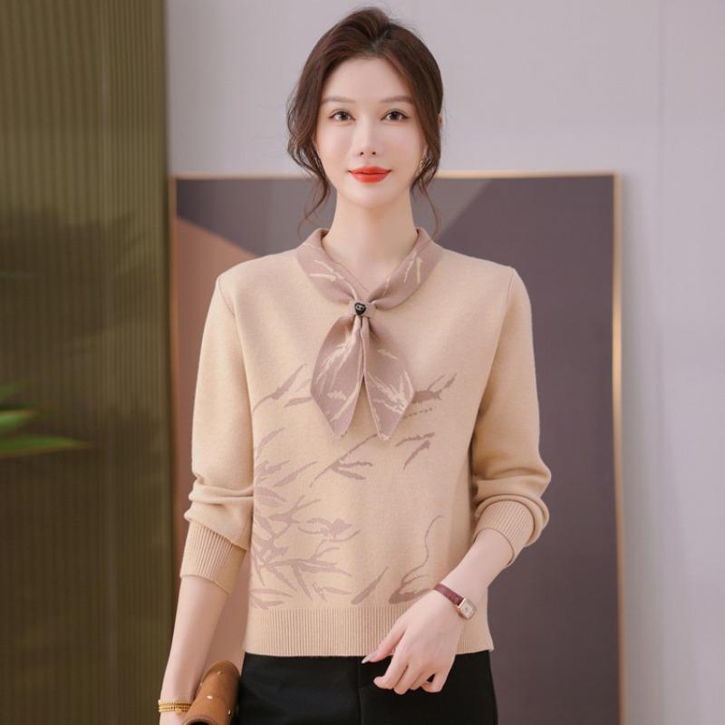 New Sweater Middle-aged Spring and Autumn Temperament Long-sleeved Bottoming Shirt Mother Knitted Top Middle-aged Women's Clothing