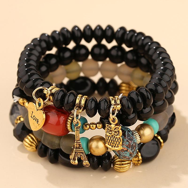 4 шт., комплект браслетов из бисера в богемном стиле с совой для женщин, массивные бусины ручной работы, браслеты-цепочки, женские ювелирные изделия в стиле бохо, подарки