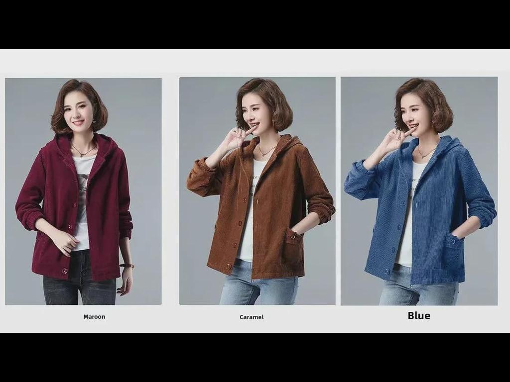 New Women's Corduroy Jacket: Velvet-Lined, Thick Arctic Velvet, Casual Loose Fit - Ideal for Middle-Aged Moms