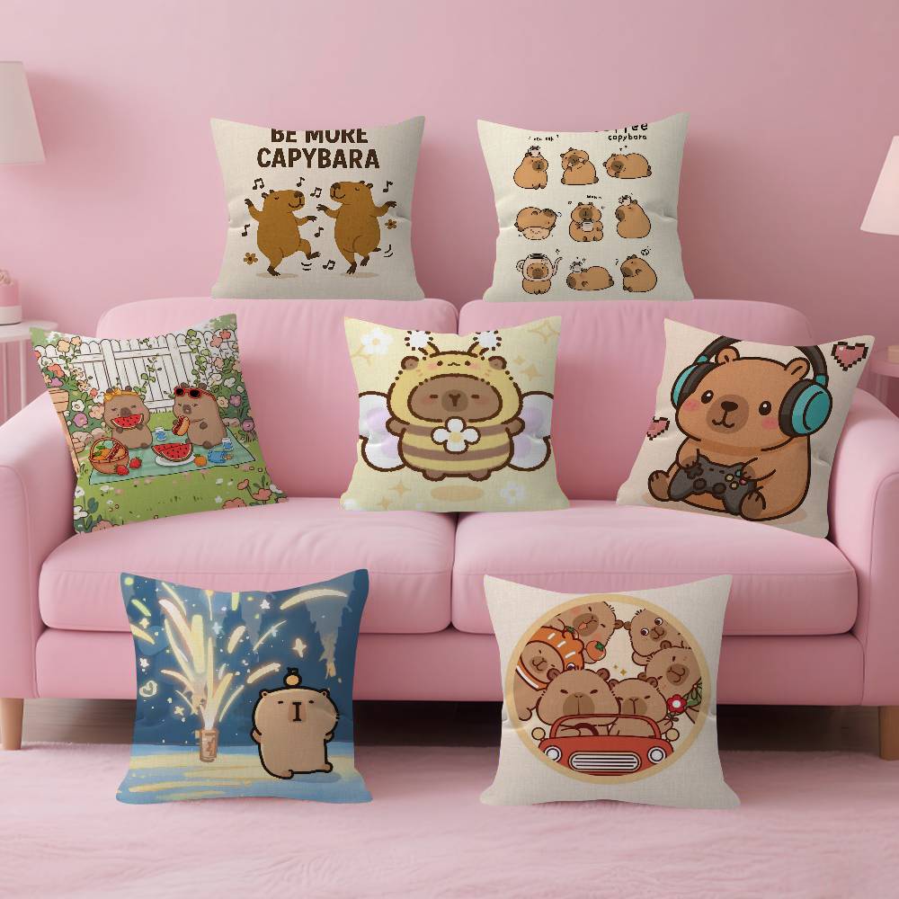 Anime CCapybara Cartoon Cute Pillow Cushion Cover Pillowcase Living Room Sofa Home Decor Customized