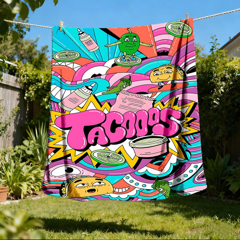 1pc Tacos Outdoor Flannel Blanket, Lightweight Warm Cozy for Travel Camping Office Soft Polyester Fabric