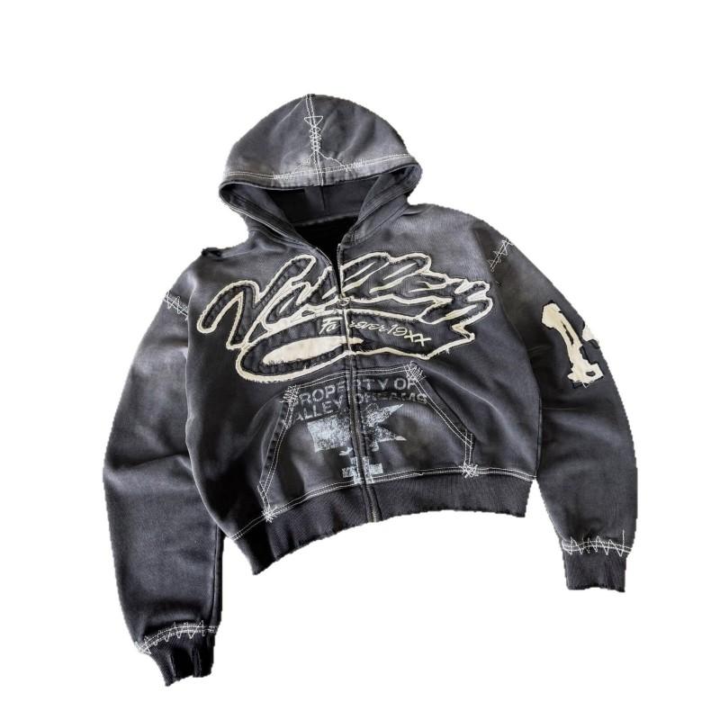 Womens Loose Fit Graphic Print Hoodie Streetwear Hip Hop Style Vintage Distressed Black Sweatshirt