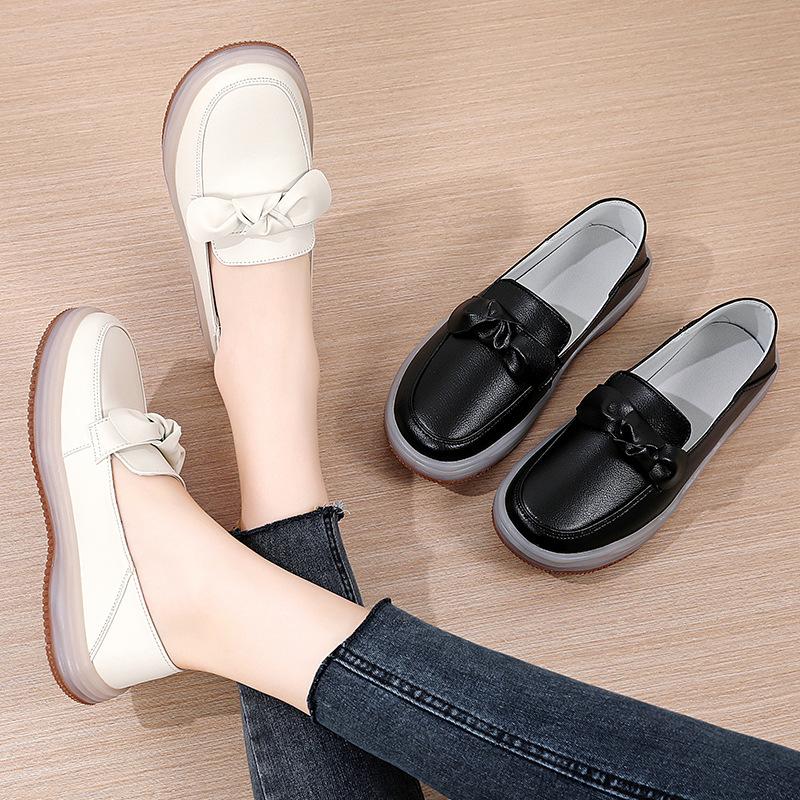 Loafers For Women'S Spring And Autumn New Retro British Style Mary Jane Small Leather Shoes Stare At Doudou Shoes For Women