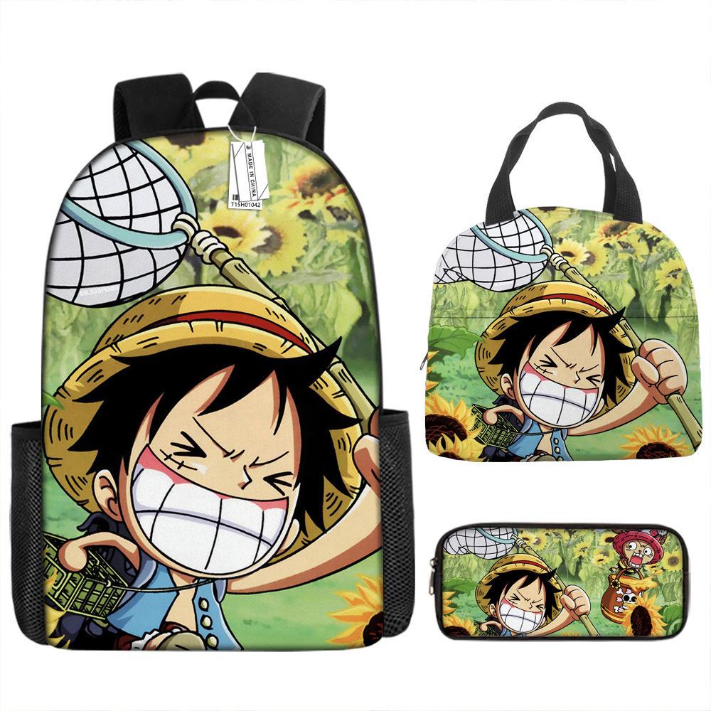 One Piece Luffy Backpack 3-Piece Set Student School Bag Anime Backpack Lunch Box Classic Large Capacity Waterproof