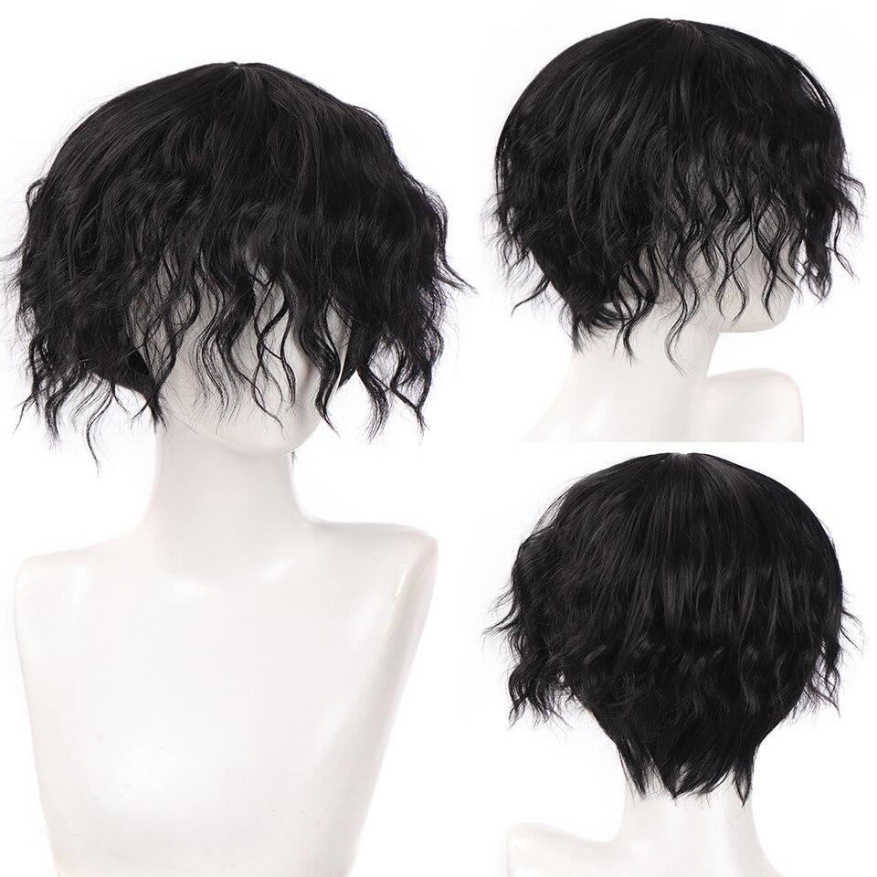 Synthetic Short Hair Men's Curly Wig With Bangs Cosplay Boys Wigs For Daily Party Black Pink Anime High Temperature Hair