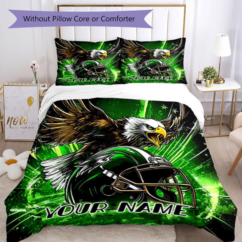 3PC Custom Name Eagle Power Football Helmet Bedding Set Printed Bedding Set Duvet Cover Closure Includes 1 Duvet Cover & 2 Pillowcases for All Seasons