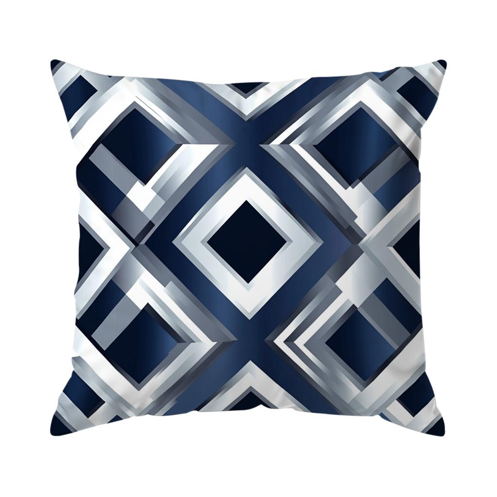 Blue & White Geometric Double-Sided Printed Pillow Cover Short Plush Suitable Living Rooms Bedrooms Sofas Throw Cushion Cover