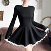 Splice Lace Mini Dress For Women High Waist Slim Elegant Dresses Femme Wedding Retro Temperament Dress Womens Clothes New