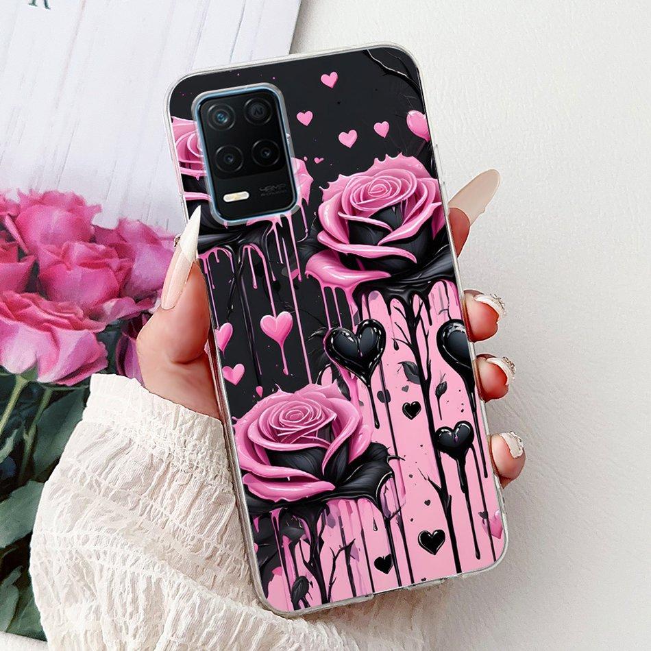 Чехол для телефона Realme 8 5G RMX3241 Realme8 5G Элегантный Цветочный Кот Печать Мягкий Силикон Прозрачный ТПУ Чехлы