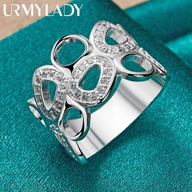 URMYLADY Стерлингового Серебра 925 пробы Круглый Полый Циркон 7-10 Кольцо Для Женщин Свадебное Очарование Обручальное Модные Ювелирные Изделия