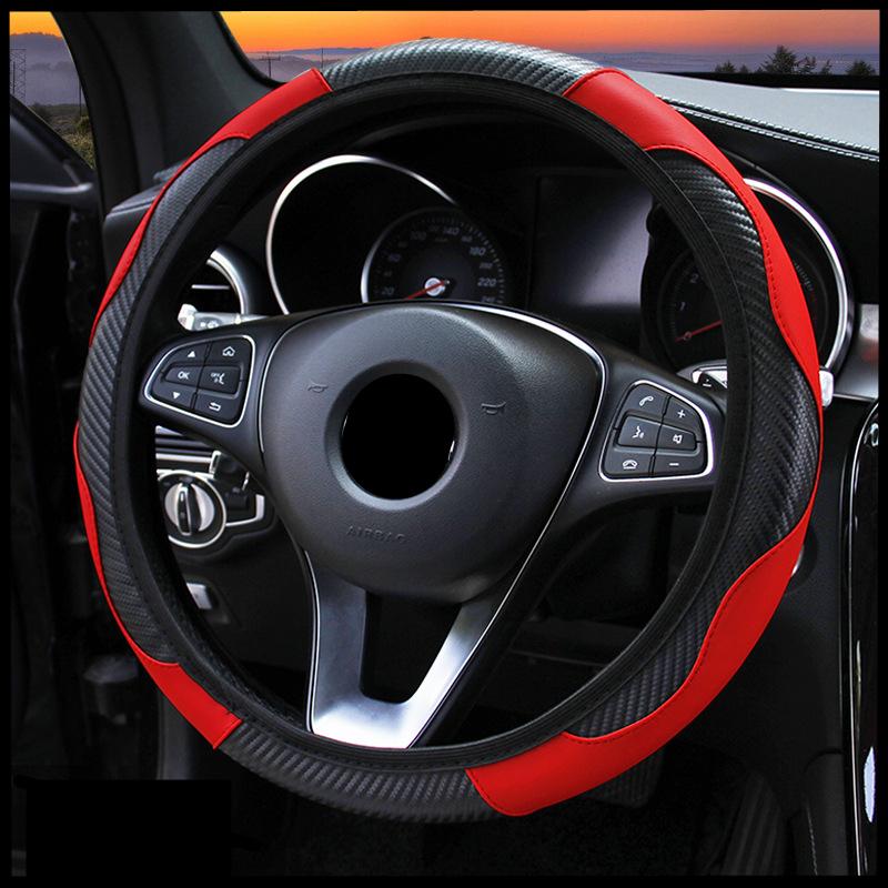 1PC Car Steering Wheel Cover Breathable Anti Slip Steering Covers Suitable 38cm Auto Decoration Carbon Fiber