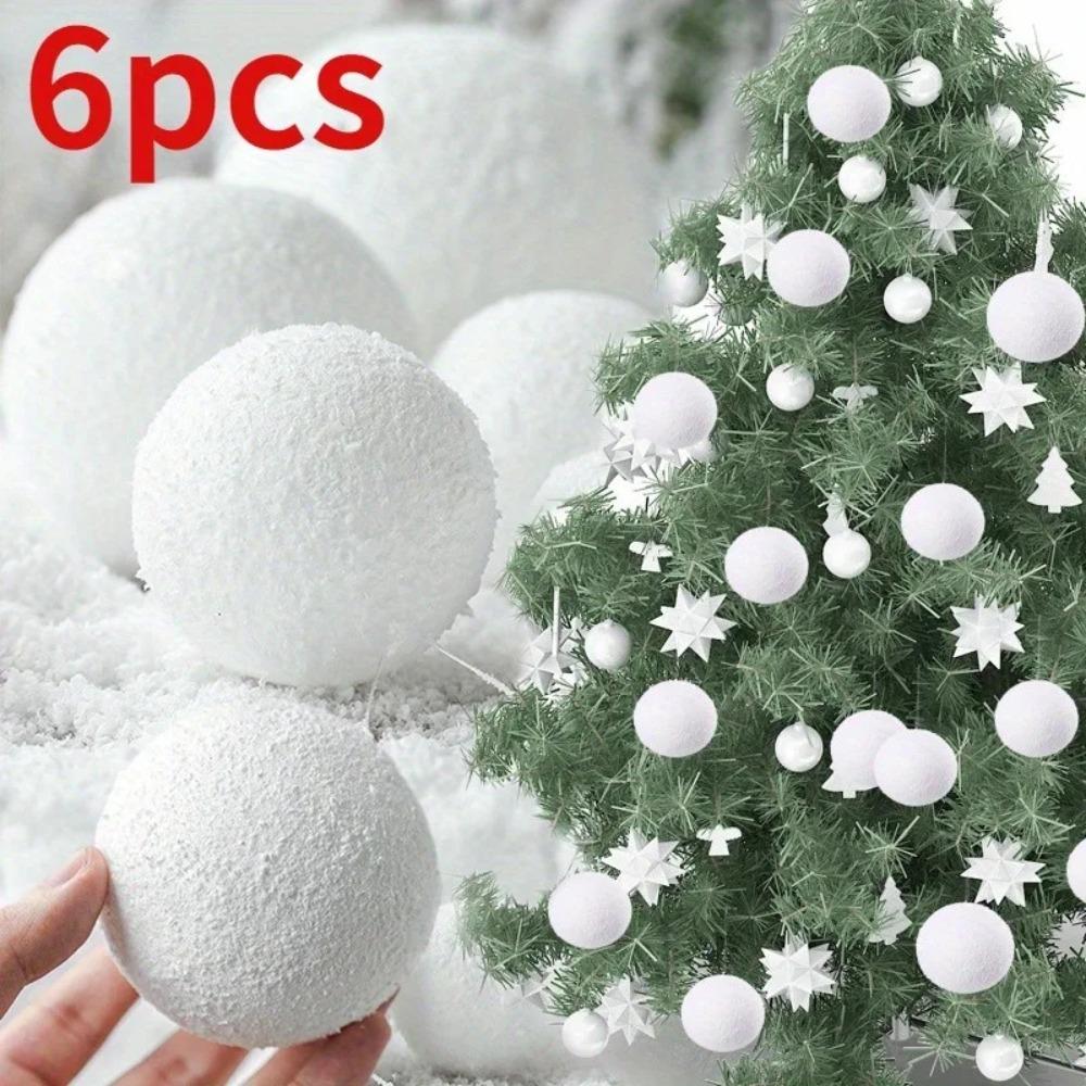 6pcs Round White Foam Christmas Balls 4/6/8CM Xmas Tree Hanging Pendant  New Year Gift