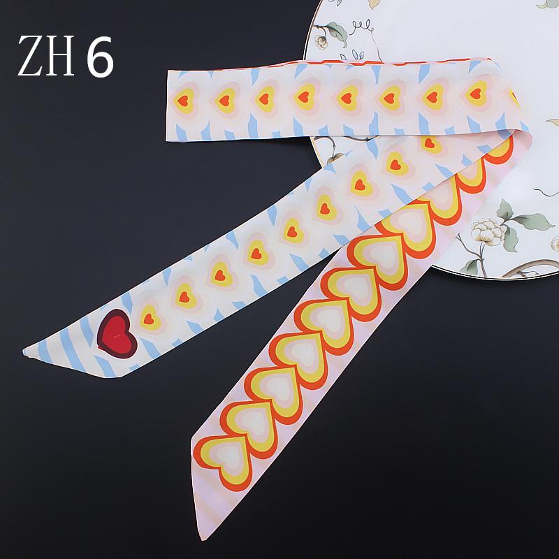 2024 New Design 120cm Heart Print Scarf Small Women Silk Scarf Brand Bag Hair Ribbons Fashion Head Scarf Long Scarves