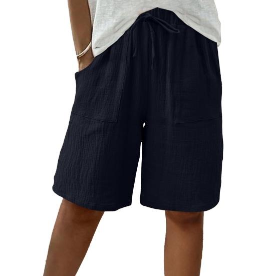 Женские Шорты до Колена с Высокой Талией Свободного Кроя Летние Повседневные Шорты с Карманами Однотонные Летние Шорты Одежда для Отдыха