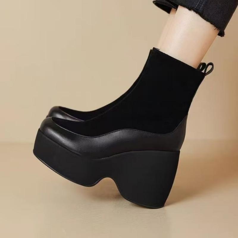 Fashion Winter New Thick Heel Cotton Boots Women Fashion Round Head Stitching Suede Side Zipper Thick Sole Non-slip Short Boots