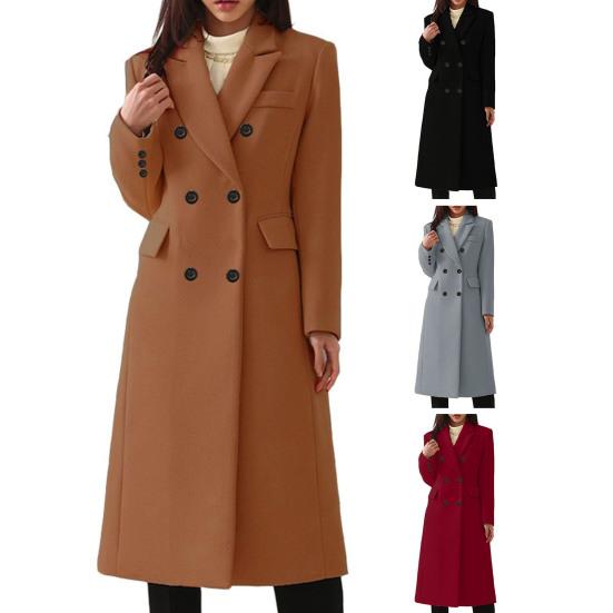 Женское осенне-зимнее пальто двубортное с отложным воротником, свободное, однотонное, с длинным рукавом, с пуговицами, утолщенное, теплое, ветрозащитное, для женщин, стиль OL Commute