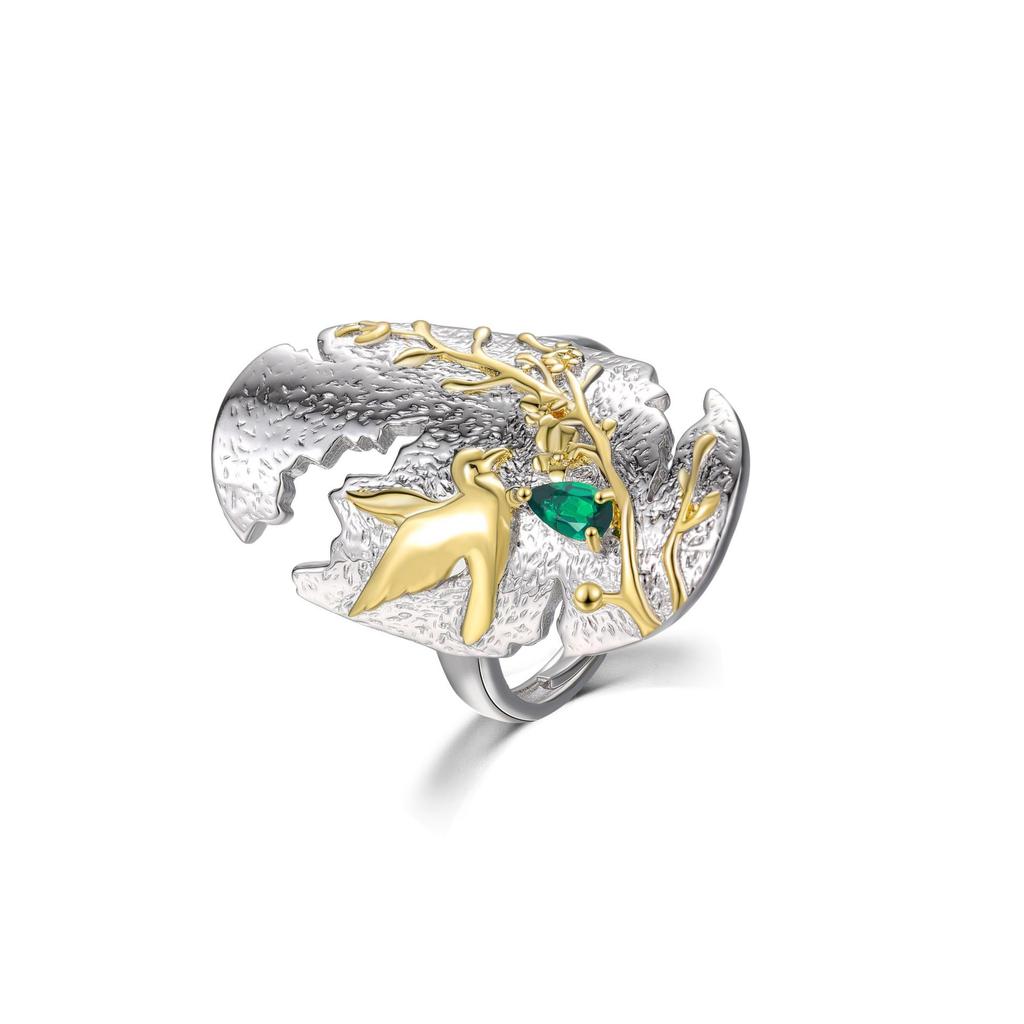 Оригинальное дизайнерское кольцо из стерлингового серебра 925 пробы с позолотой, нишевое дизайнерское кольцо, кольцо с натуральным диопсидом и хризопразом