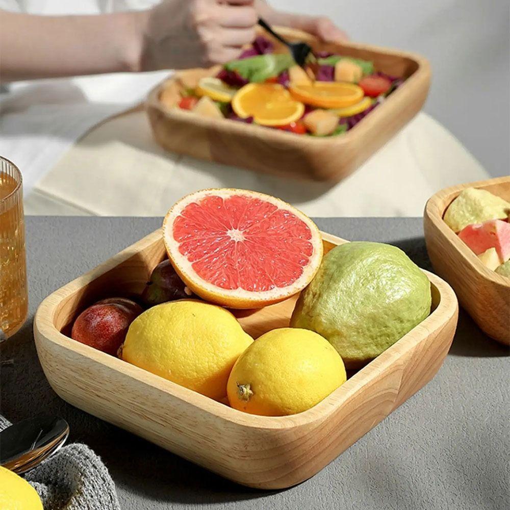 Flat Bottom Japanese Salad Bowl Stackable Fruit Platter Multi-Sized Wooden Tableware Tray Nuts