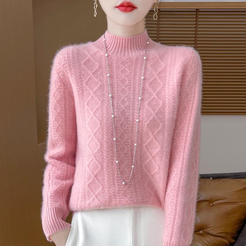 Women's Fashion Pure Wool Cable Knit Turtleneck Sweater for Fall/Winter