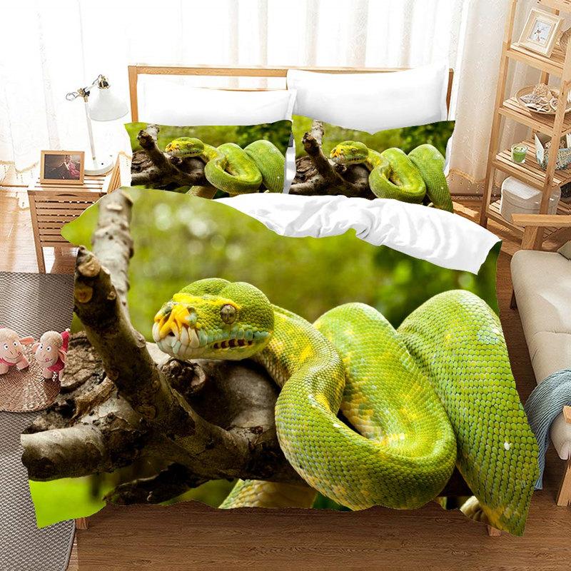 Snake Duvet Cover 3D Reptile Print Bedding Set Queen Size For Kids Adults Living Room Decor Green Snake Cobra Comforter Cover