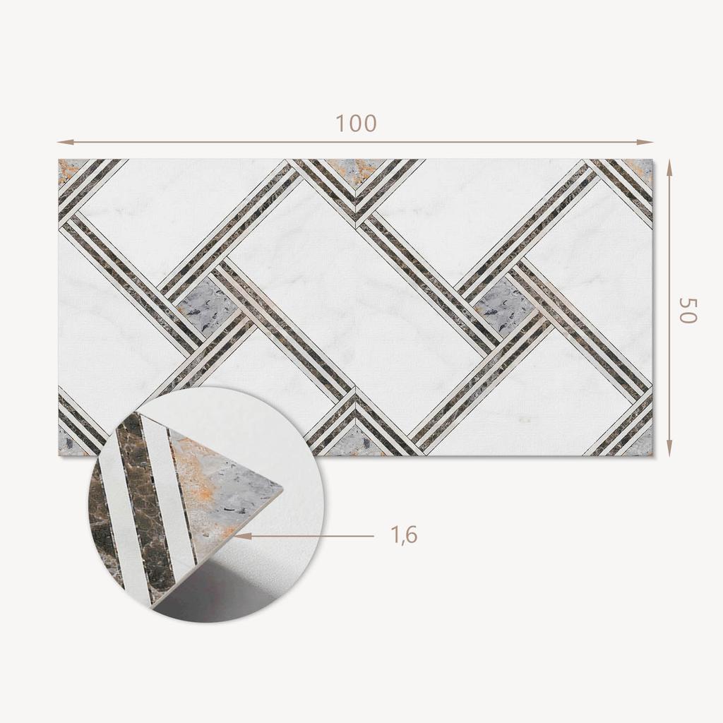 Glued PVC Panel With Motif Perfect For Hallway 100x50 cm Geometric Pattern With Lines
