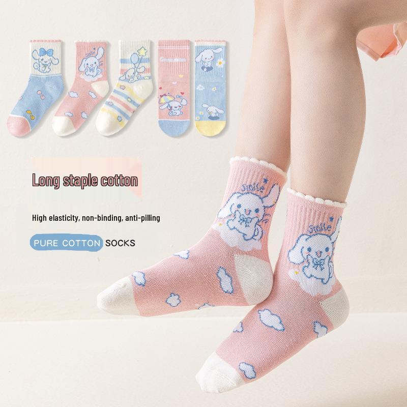 Детские мультяшные носки до середины икры Cinnamoroll - Весенне-осенние носки из гребенного хлопка для мальчиков и девочек