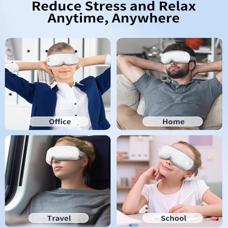 2026 Eye Massager with Heat & Compression 3 Heat Levels 5 Massage Modes Bluetooth Music Foldable Rechargeable Eye Mask for Relaxation Relieve Fatigue