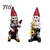 Gothic Lawn Ornaments Halloween Skeleton Gnome Musician Resin Figurine, Hand-Painted Statue with Guitar Hand Painted Crafts Saxophone, Mini